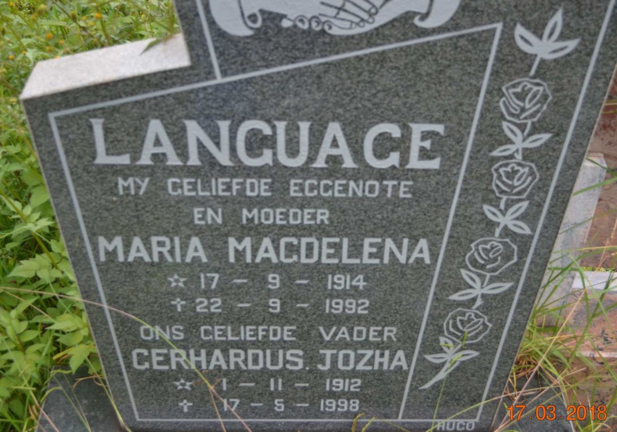 LANGUAGE Gerhardus Jozha 1912-1998 &amp; Maria Magdelena 1914-1992