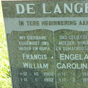 LANGE Francis William, de 1909-1982 &amp; Engela Carolina 1911-1997