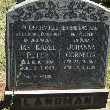 LANDMAN Jan Karel Peter 1884-1968 &amp; Johanna Cornelia 1903-1993