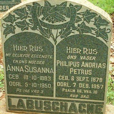 LABUSCHAGNE Philipus Andrias Petrus 1878-1957 &amp; Anna Susanna 1883-1950