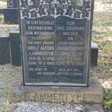 LAMMERTYN Adolf Alfons 1878-1948 &amp; Johanna Hendrina E. 1887-1969