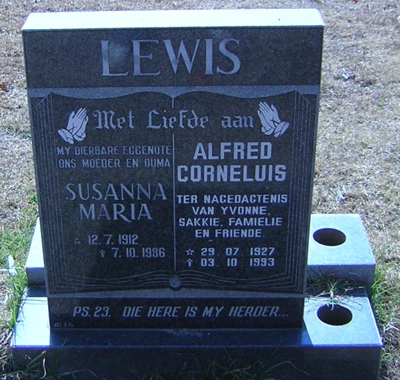 LEWIS Alfred Corneluis 1927-1993 &amp; Susanna Maria 1912-1986
