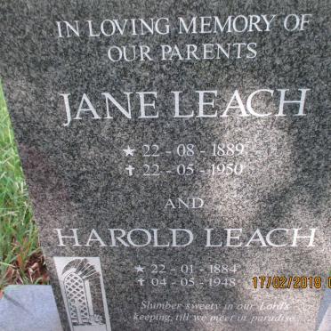 LEACH Harold 1884-1948 &amp; Jane 1889-1950