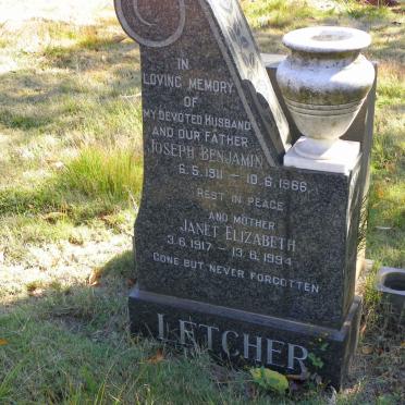 LETCHER Joseph Benjamin 1911-1966 &amp; Janet Elizabeth 1917-1994