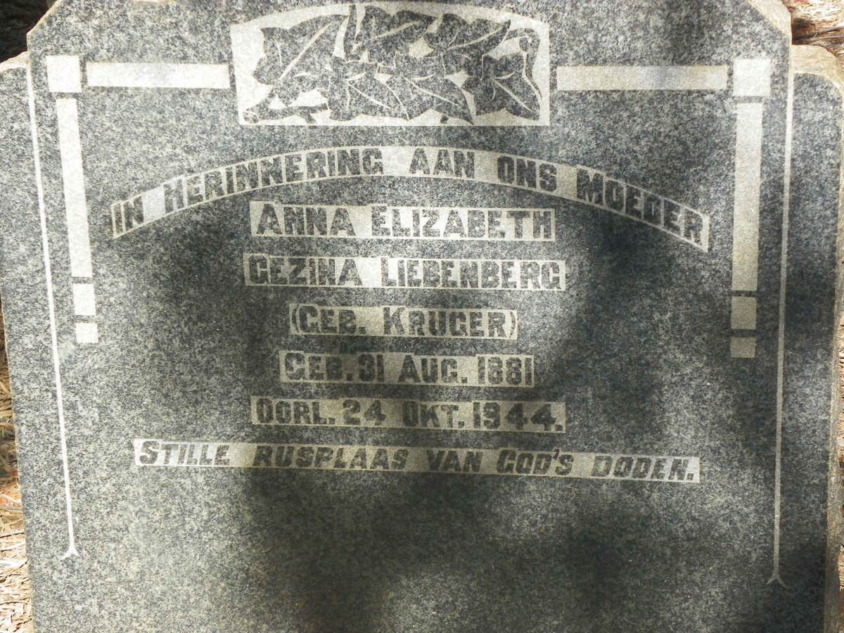 LIEBENBERG Anna Elizabeth Gezina nee KRUGER 1881-1944
