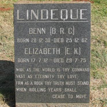 LINDEQUE Benn R.G. 1930-1962 &amp; Elizabeth K. 1912-1975
