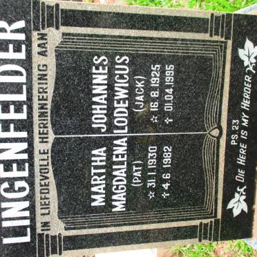 LINGENFELDER Johannes Lodewicus 1925-1995 &amp; Martha Magdalena 1930-1982