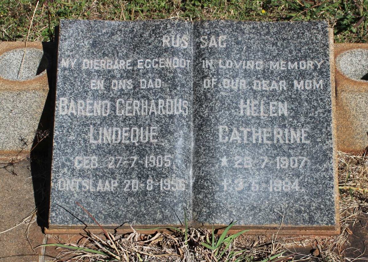LINDEQUE Barend Gerhardus 1905-1956 &amp; Helen Catherine 1907-1984