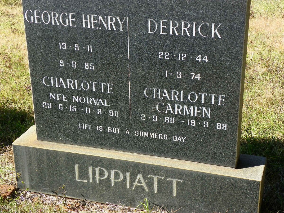LIPPIATT George Henry 1911-1985 &amp; Charlotte NORVAL 1915-1990 :: LIPPIATT Derrick 1944-1974