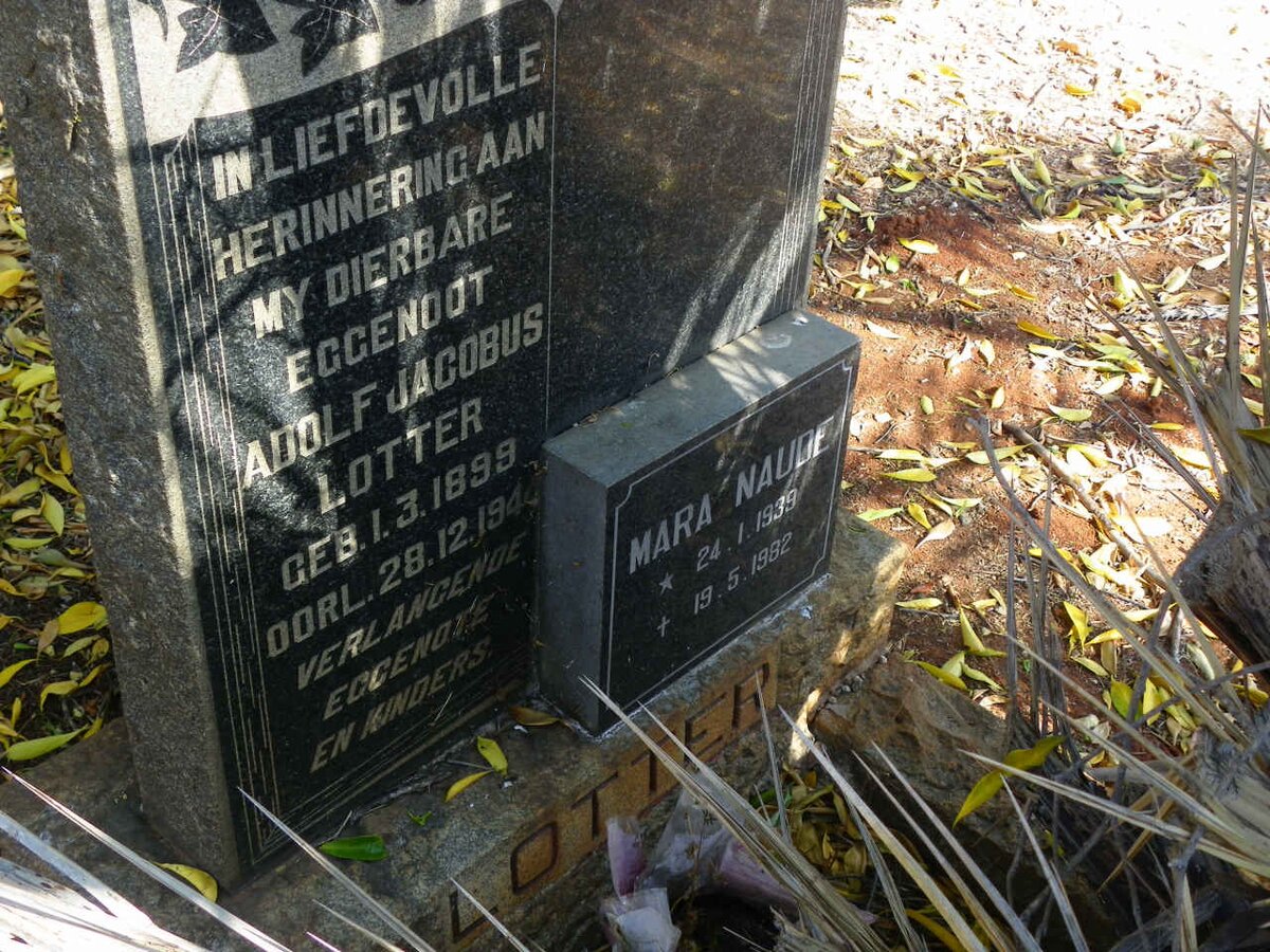 LOTTER Adolf Jacobus 1899-1944 :: NAUDE Mara 1939-1982