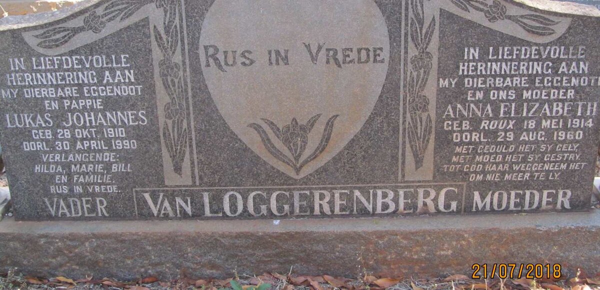 LOGGERENBERG Lukas Johannes, van 1910-1990 &amp; Anna Elizabeth ROUX 1914-1960