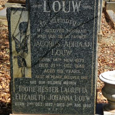 LOUW Jacobus Adriaan 1879-1948 &amp; Hester Lauretta Elizabeth Johanna 1882-1960