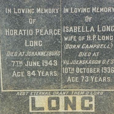 LONG Horatio Pearce -1943 &amp; Isabella CAMPBELL -1936