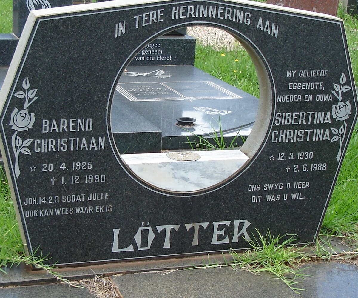 LOTTER Barend Christiaan 1925-1990 &amp; Sibertina Christina 1930-1988