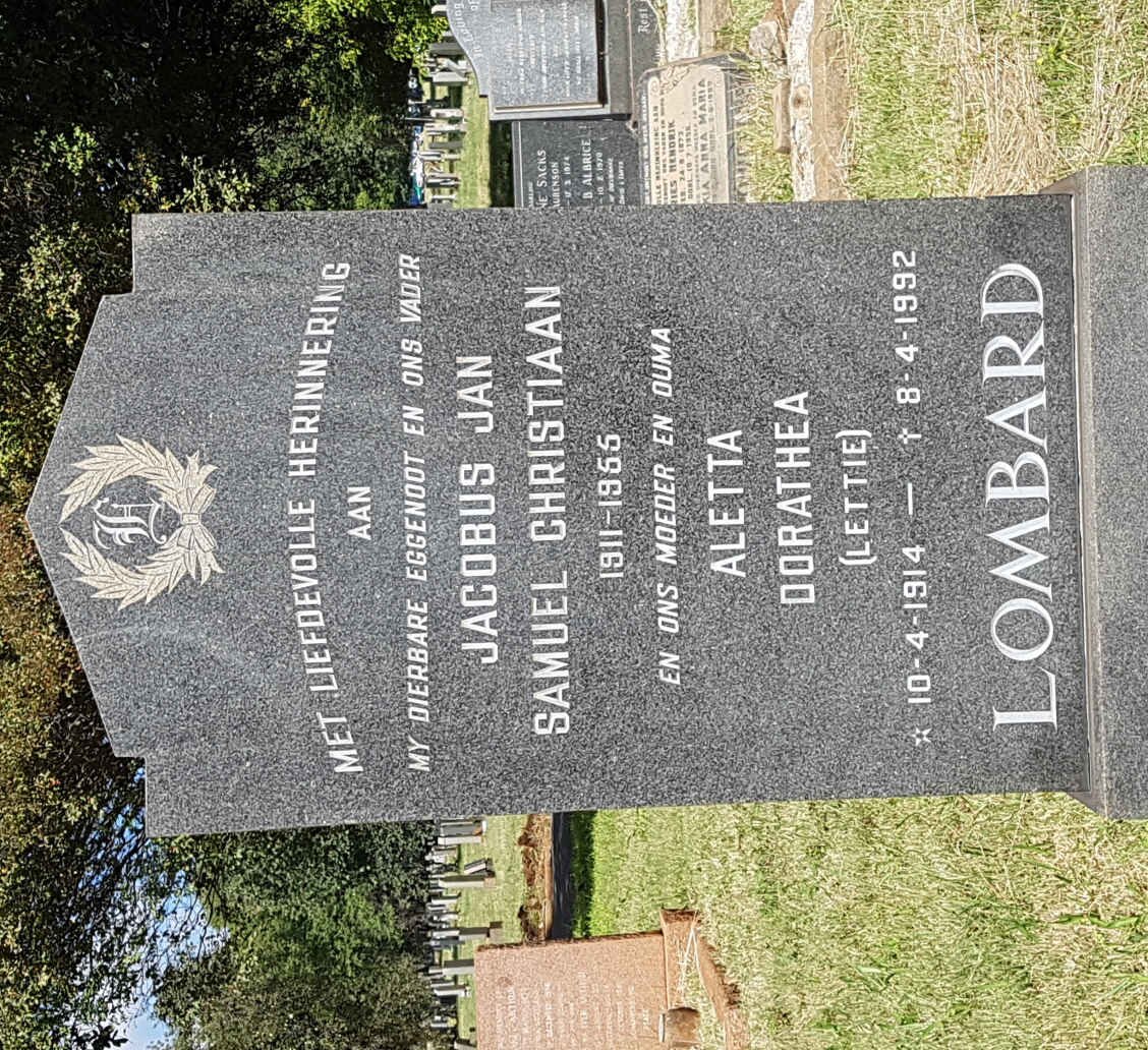 LOMBARD Jacobus Jan Samuel Christiaan 1911-1955 &amp; Aletta Dorathea 1914-1992