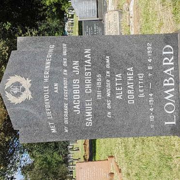 LOMBARD Jacobus Jan Samuel Christiaan 1911-1955 &amp; Aletta Dorathea 1914-1992