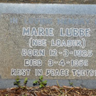 LUBBE Marie nee LOADER 1925-1956