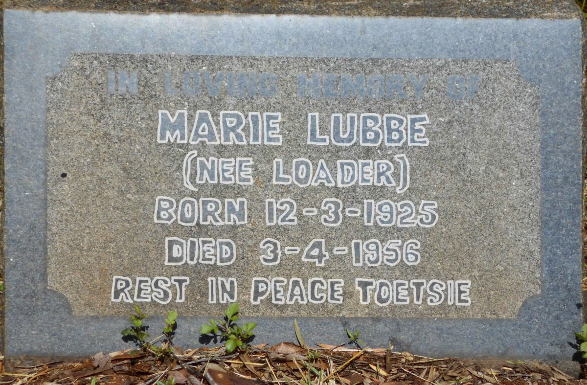LUBBE Marie nee LOADER 1925-1956