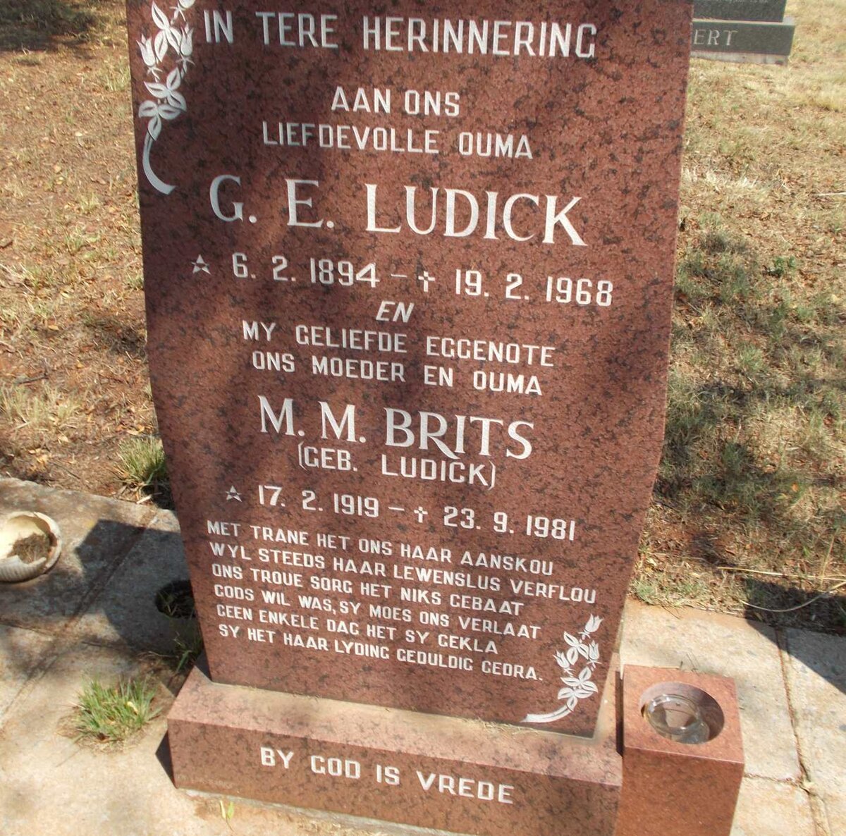 LUDICK G.E. 1894-1968 :: BRITS M.M. nee LUDICK 1919-1981