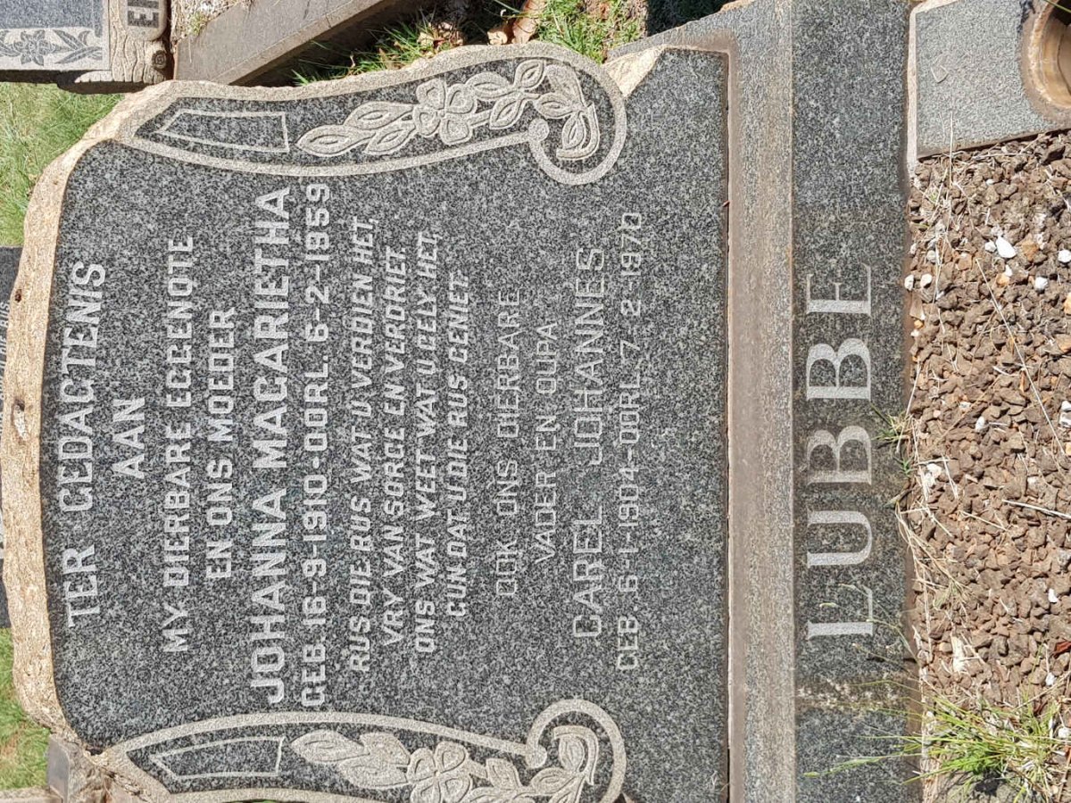 LUBBE Carel Johannes 1904-1970 &amp; Johanna Magarietha 1910-1959