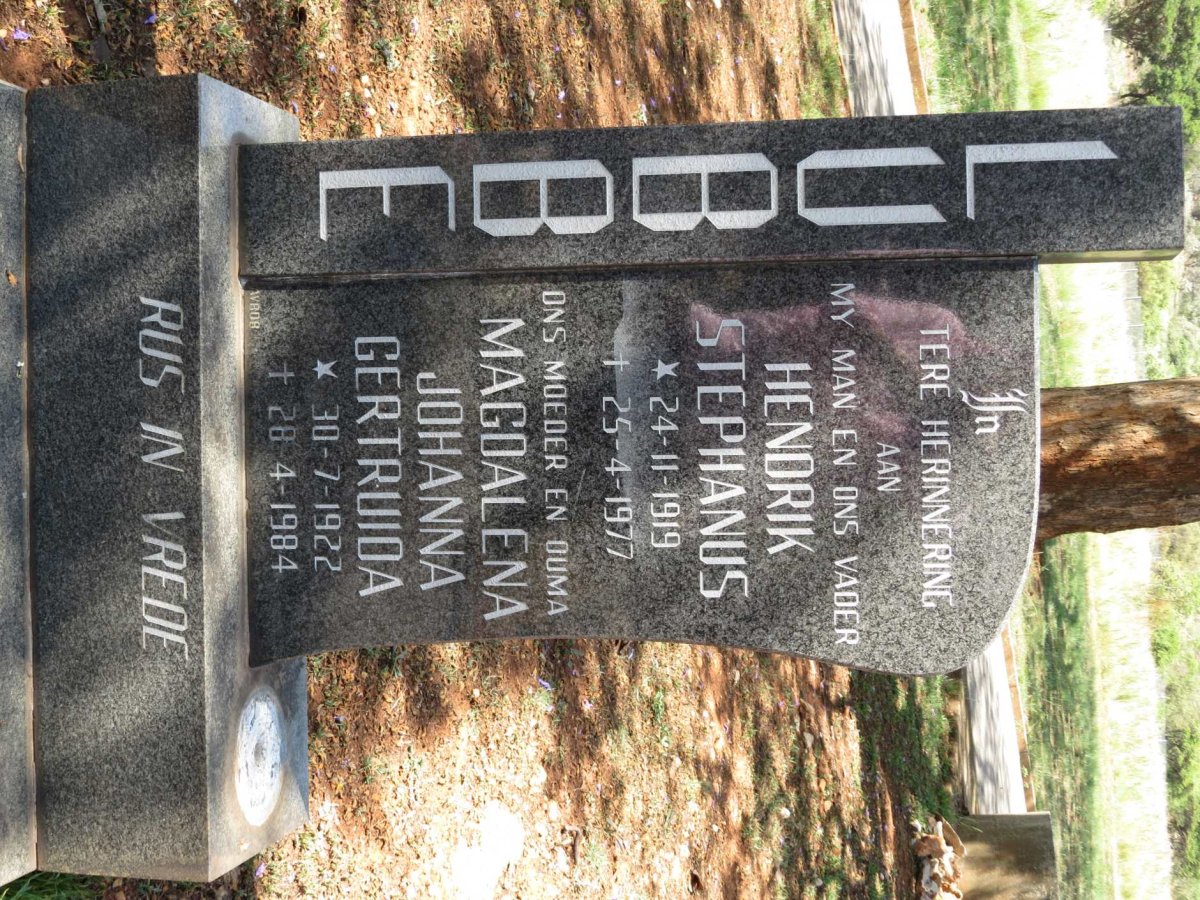 LUBBE Hendrik Stephanus 1919-1977 &amp; Magdalena Johanna Gertruida 1922-1984