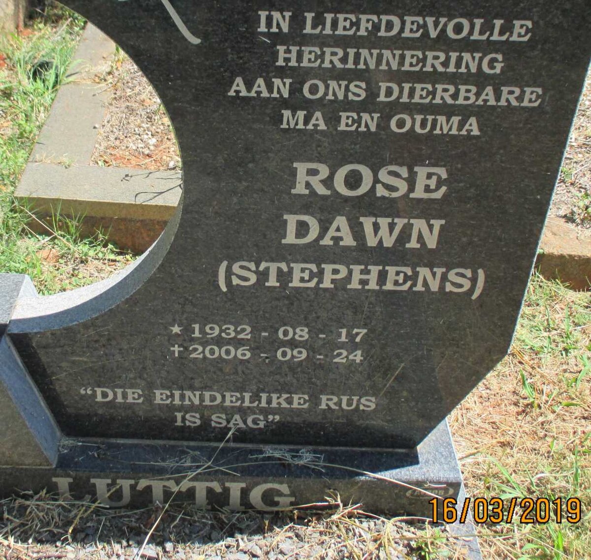 LUTTIG Rose Dawn nee STEPHENS 1932-2006