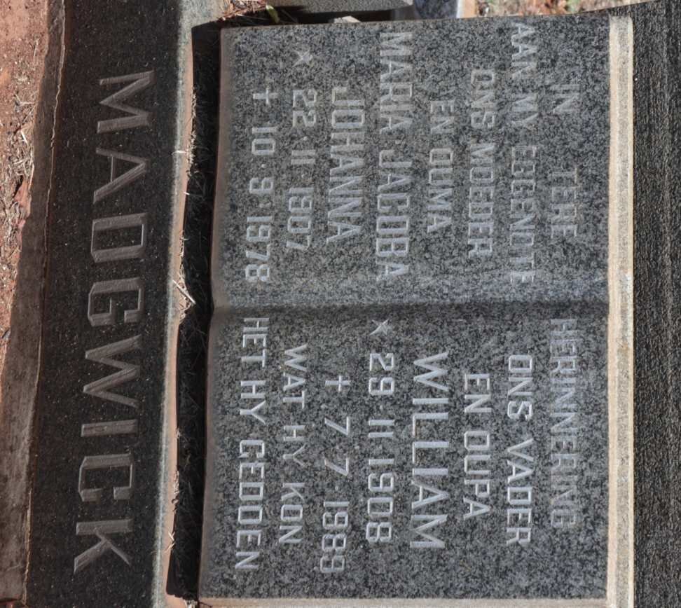MADGWICK William 1908-1989 &amp; Maria Jacoba Johanna 1907-1978