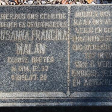 MALAN Frederick Pieter 1912-1962 &amp; Susanna Francina DREYER 1914-1991