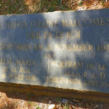 MALCOMESS Christa Eveline nee DE LE ROI -1945 :: DE LE ROI Wolfram 1874-1956 :: DE LE ROI Else Maria -1951