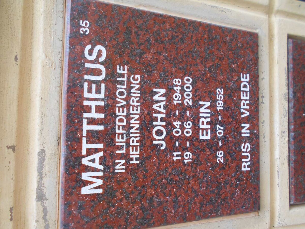 MATTHEUS Johan 1948-2000 &amp; Erin 1952-