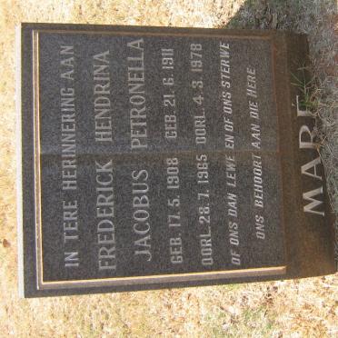 MARE Frederick Jacobus 1908-1965 &amp; Hendrina Petronella 1911-1978