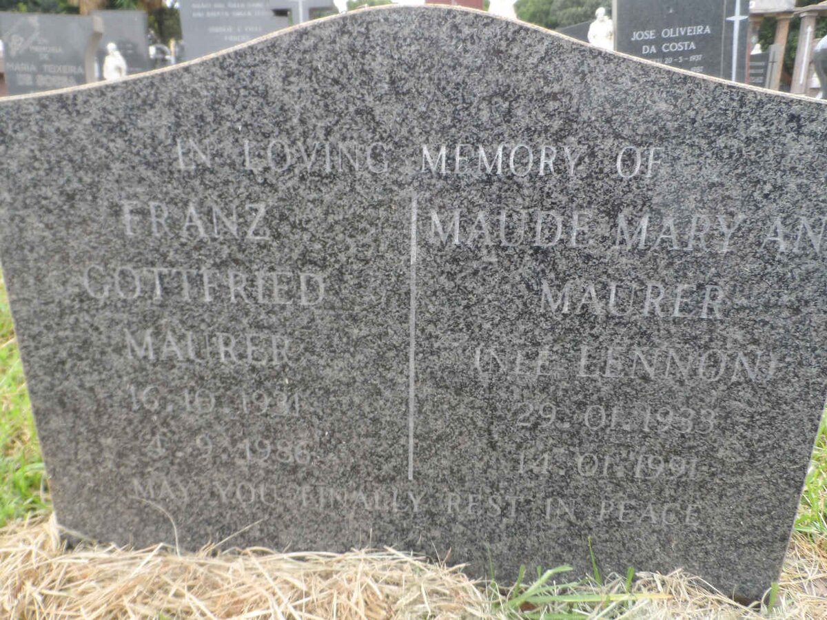 MAURER Franz Gottfried 1931-1986 &amp; Maude Mary An LENNON 1933-1991