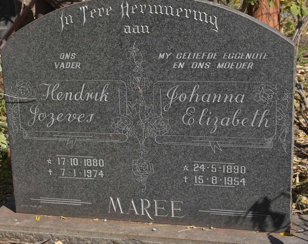 MAREE Hendrik Jozeves 1880-1974 &amp; Johanna Elizabeth 1890-1954