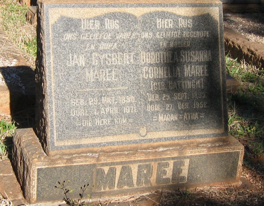 MAREE Jan Gysbert 1890-1971 &amp; Dorothea Susanna Cornelia HATTINGH 1893-1952