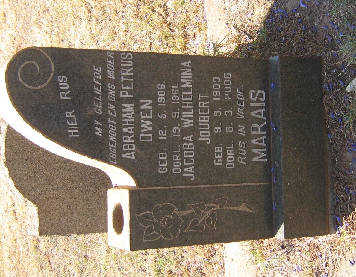 MARAIS Abraham Petrus Owen 1906-1961 &amp; Jacoba Wilhelmina JOUBERT 1909-2006