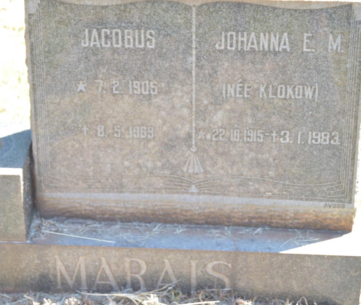 MARAIS Jacobus 1905-1969 &amp; Johanna E.M. KLOKOW 1915-1983