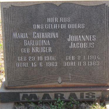 MARAIS Johannes Jacobus 1904-1963 &amp; Maria Catharina Barlodina KRUGER 1906-1963