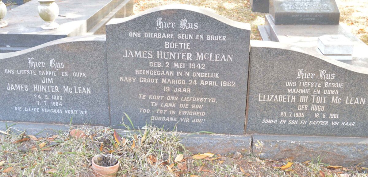 McLEAN James Hunter 1903-1984 &amp; Elizabeth du Toit HUGO 1905-1981