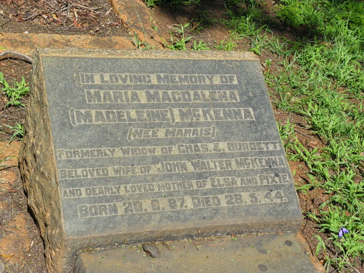 McKENNA Maria Magdalena previously BURDETT nee MARAIS 1887-1944