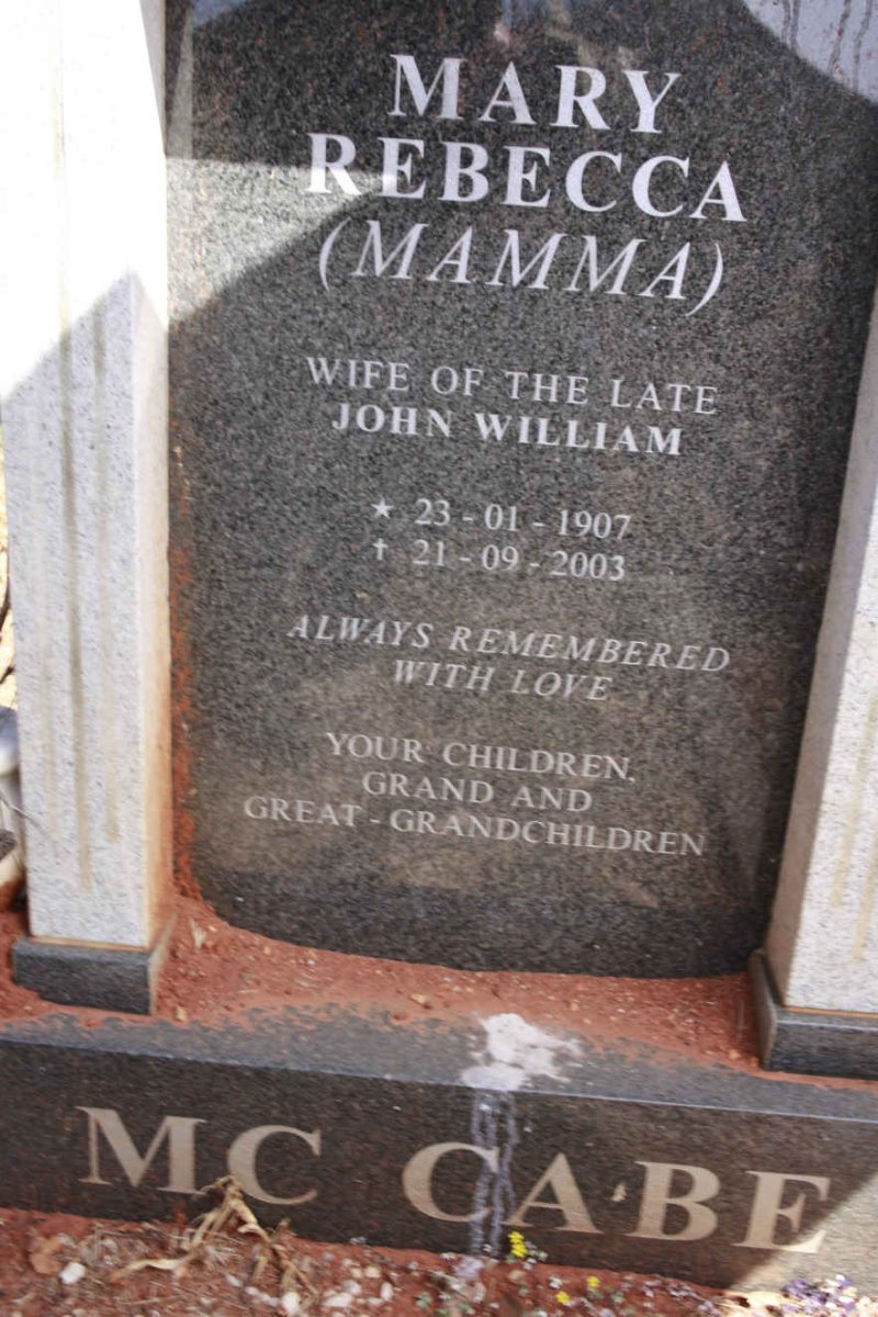 MCCABE Mary Rebecca 1907-2003