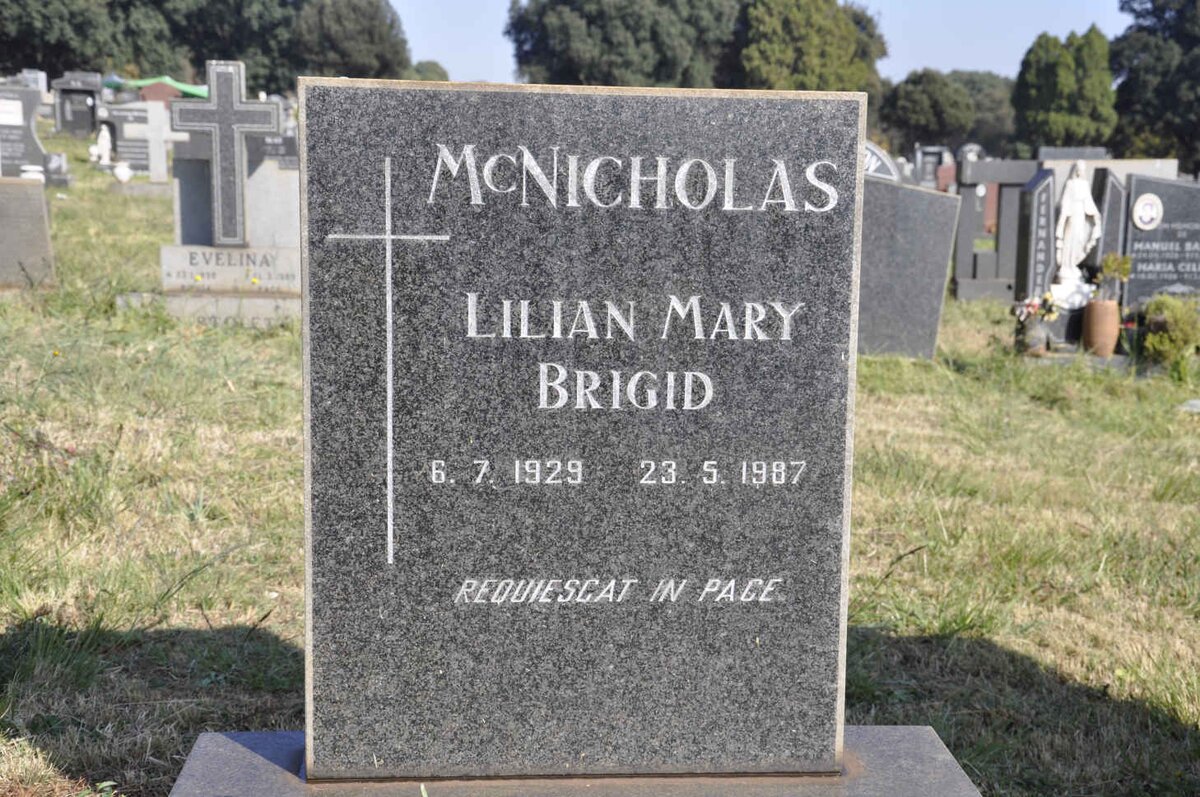 MCNICHOLAS Lilian Mary Brigid 1929-1987
