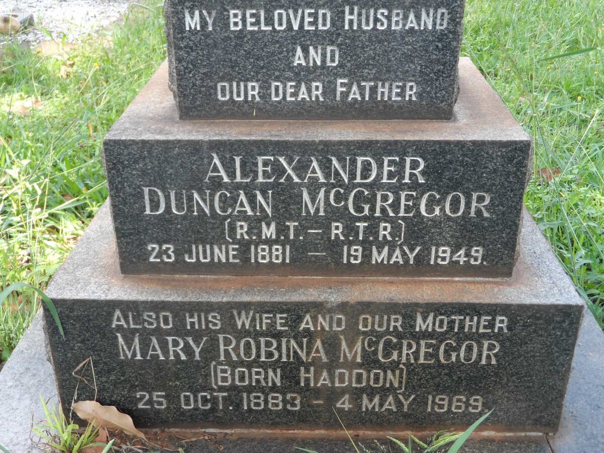 McGREGOR Alexander Duncan 1881-1949 &amp; Mary Robina HADDON 1883-1961