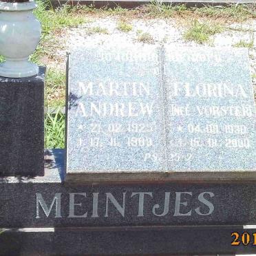 MEINTJES Martin Andrew 1925-1989 &amp; Florina VORSTER 1930-2000
