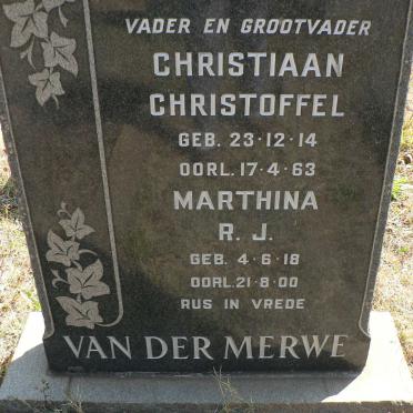 MERWE Christiaan Christoffel, van der 1914-1963 &amp; Marthina R.J. 1918-2000