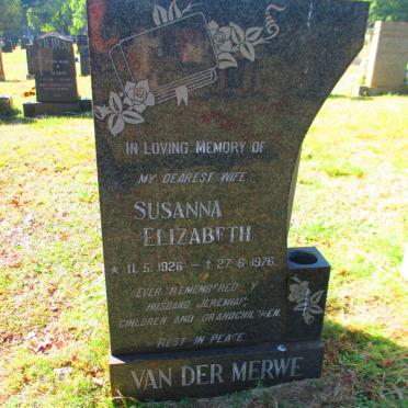 MERWE Susanna Elizabeth, van der 1926-1976