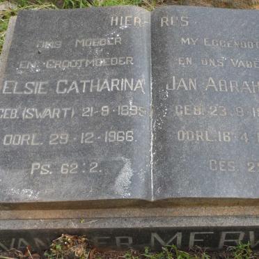 MERWE Jan Abraham, van der 1895-1965 &amp; Elsie Catharina SWART 1899-1966