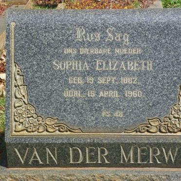 MERWE Sophia Elizabeth, van der 1882-1960