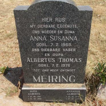 MEIRING Albertus Thomas -1976 &amp; Anna Susanna -1969 :: ALBERTS Japie 1916-2006 &amp; Annatjie 1920-2006