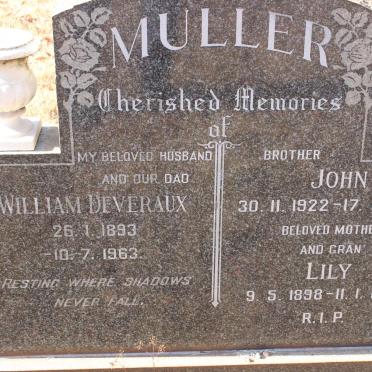 MULLER William Deveraux 1893-1963 &amp; Lily 1898-1984 :: MULLER John 1922-1975