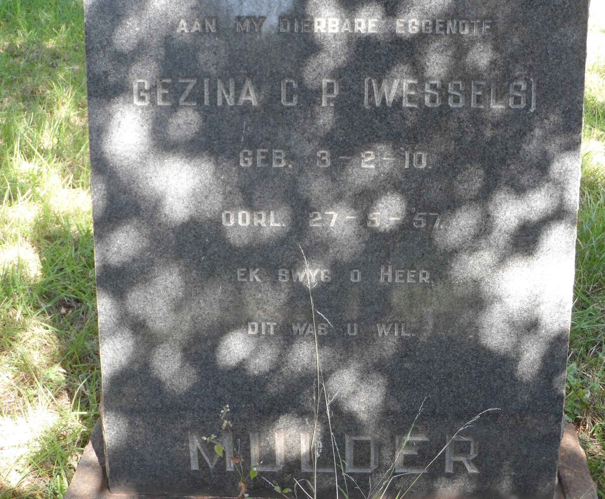 MULDER Gezina C.P. nee WESSELS 1910-1957
